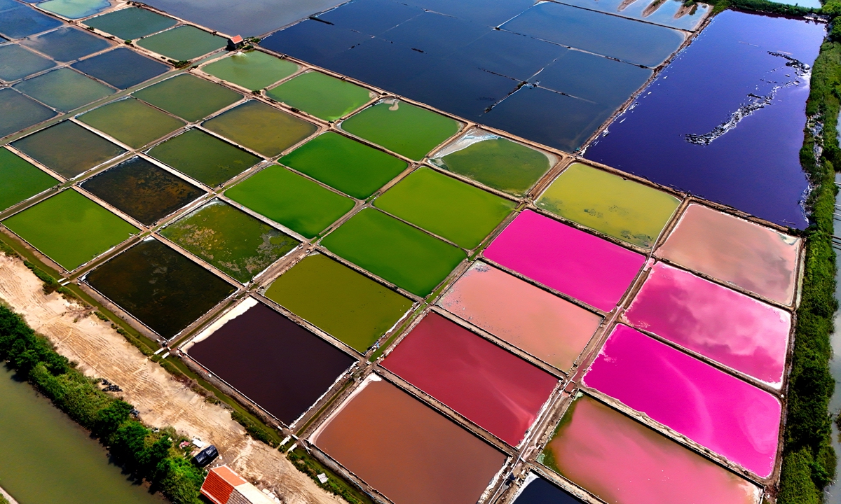 Colorful salt fields in East China's Shandong Province, on July 31, 2024 Photo: VCG