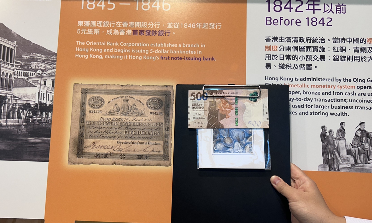 Hong Kong's currency is on display at the exhibition area of HKMA on July 16, 2024. Photo: Zhang Weilan/GT
