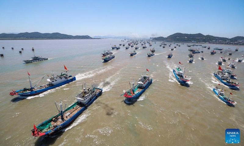 Fishing boats depart for fishing from the Shenjiamen fishing port in Zhoushan City, east China's Zhejiang Province, Aug. 1, 2024. Four types of fishing boats with special permission set sail on Thursday after a three-month summer fishing ban in the East China Sea. Photo: Xinhua