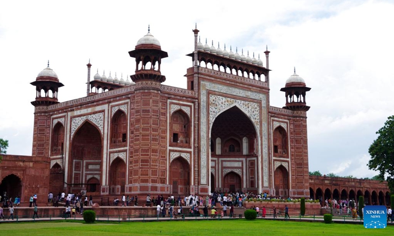 This photo taken on Aug. 3, 2024 shows the gate to the Taj Mahal in Agra, Uttar Pradesh, India. The Taj Mahal, a UNESCO world heritage site located in India's northern state of Uttar Pradesh, is one of the world's leading tourist attractions. Photo: Xinhua