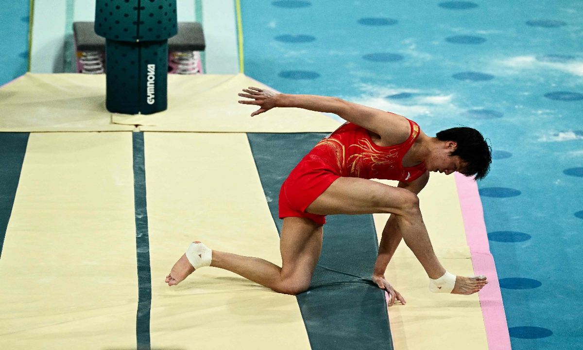 China's Su Weide competes in the vault event of the artistic gymnastics men's team final during the Paris 2024 Olympic Games at the Bercy Arena in Paris, on July 29, 2024. Photo: VCG