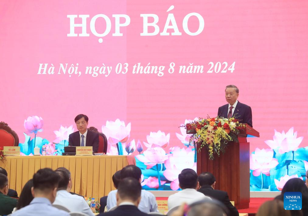 To Lam (R) attends a press conference in Hanoi, Vietnam on Aug. 3, 2024. The Communist Party of Vietnam (CPV) has elected To Lam as general secretary of the CPV Central Committee, according to a statement on Saturday. Photo: Xinhua