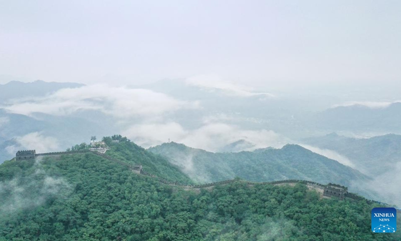 An aerial drone photo taken on Aug. 3, 2024 shows scenery of the Mutianyu section of the Great Wall in Beijing, capital of China. Photo: Xinhua