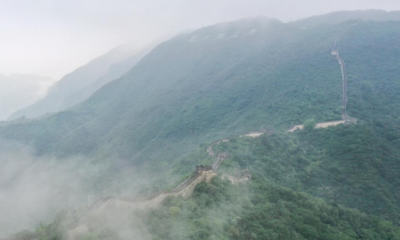 An aerial drone photo taken on Aug. 3, 2024 shows scenery of the Mutianyu section of the Great Wall in Beijing, capital of China. Photo: Xinhua