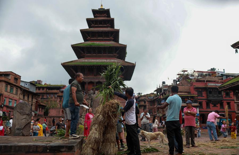 People celebrate the Ghantakarna Festival in Bhaktapur, Nepal, Aug. 2, 2024. Photo: Xinhua