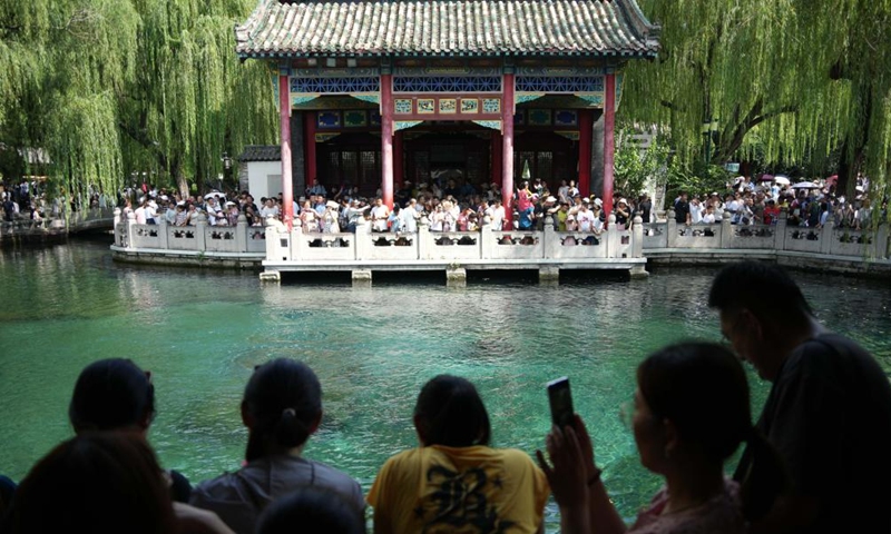 People visit the Baotu Spring in Jinan, east China's Shandong Province, Aug. 3, 2024. Dubbed the city of a thousand springs, Jinan boasts more than 1,200 natural springs. Photo: Xinhua