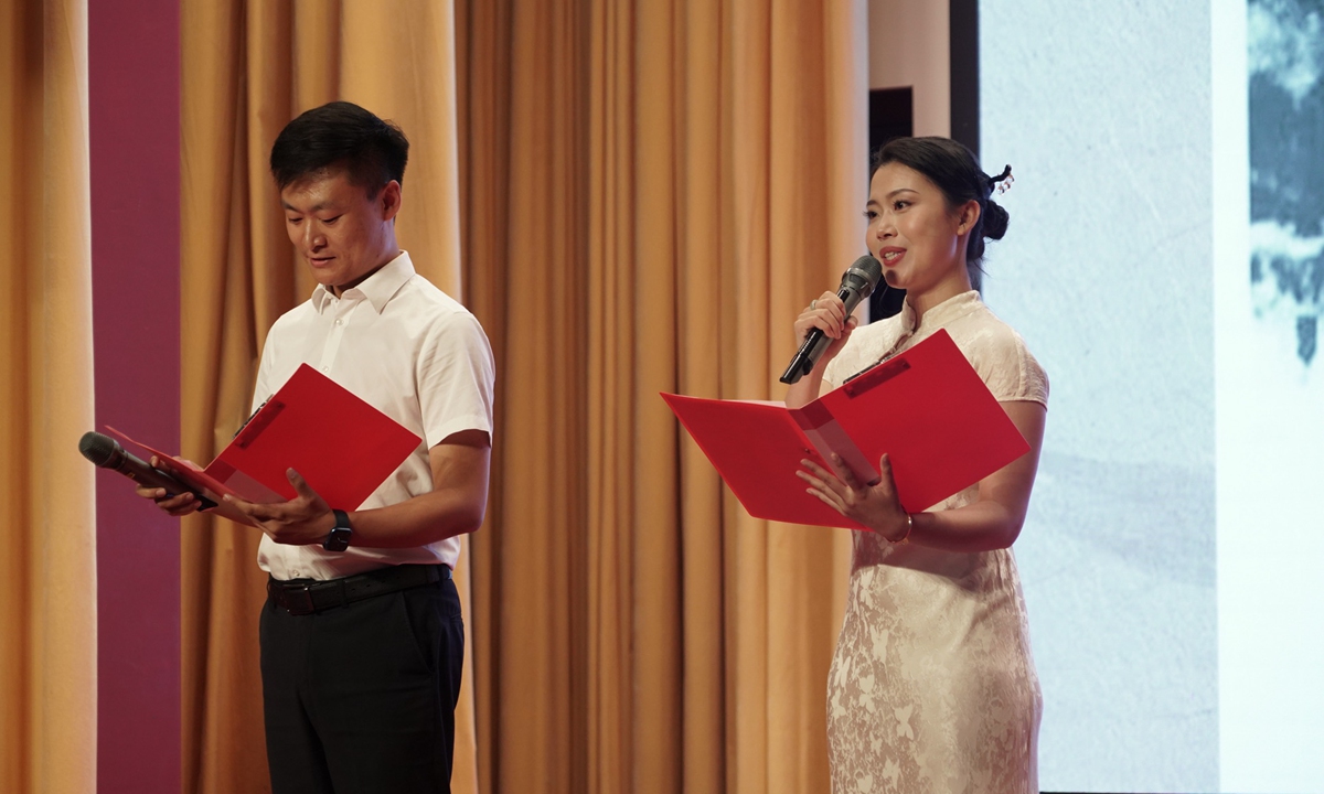 Delegates recite Tagore's poems at the commemoration event 100th Anniversary of Tagore's Visit to China at the Shanxi Jinshang Cultural Museum in Taiyuan, North China's Shanxi Province, on August 3, 2024. 