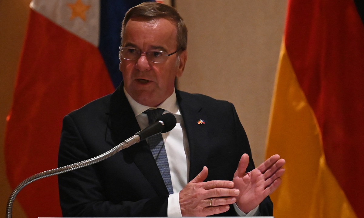 German Defence Minister Boris <strong></strong>Pistorius speaks during the joint press conference with his Philippine counterpart Gilberto Teodoro (not pictured) at a hotel in Manila on August 4, 2024. Photo: AFP