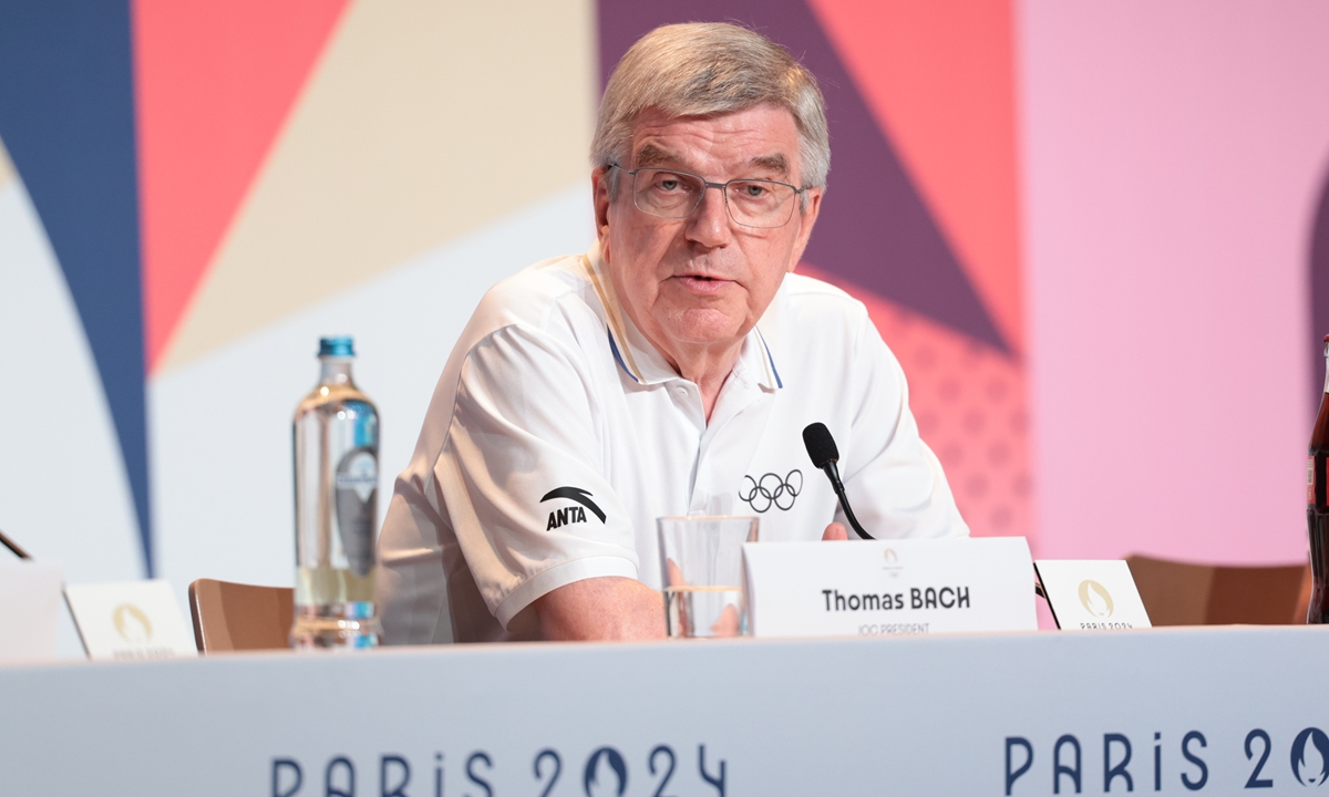 IOC President Bach holds a regular press conference at the Paris Olympics on August 3, 2024. Photo: VCG