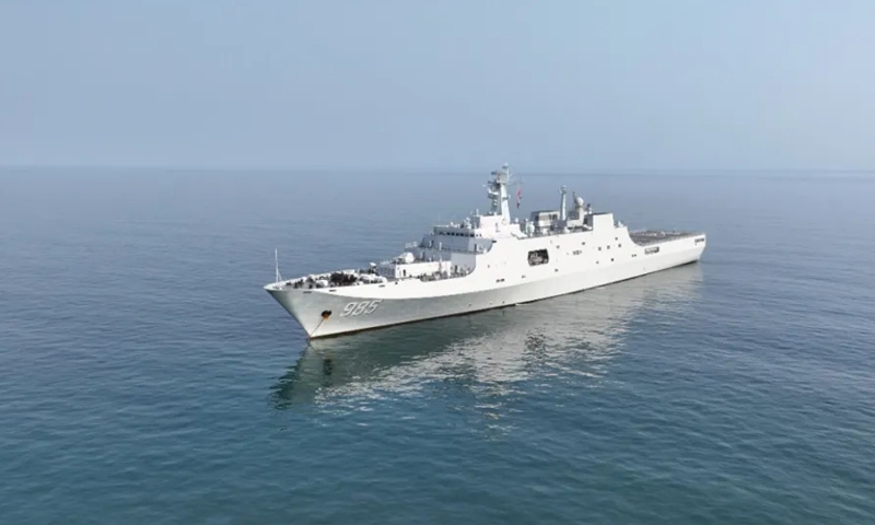 The Qilianshan, a Type 071 comprehensive landing ship of the Chinese People’s Liberation Army (PLA) Navy, arrives in waters off Mozambique on August 2, 2024 ahead of the Peace Unity-2024 joint exercise. Photo: Screenshot from the official WeChat account of the PLA Navy