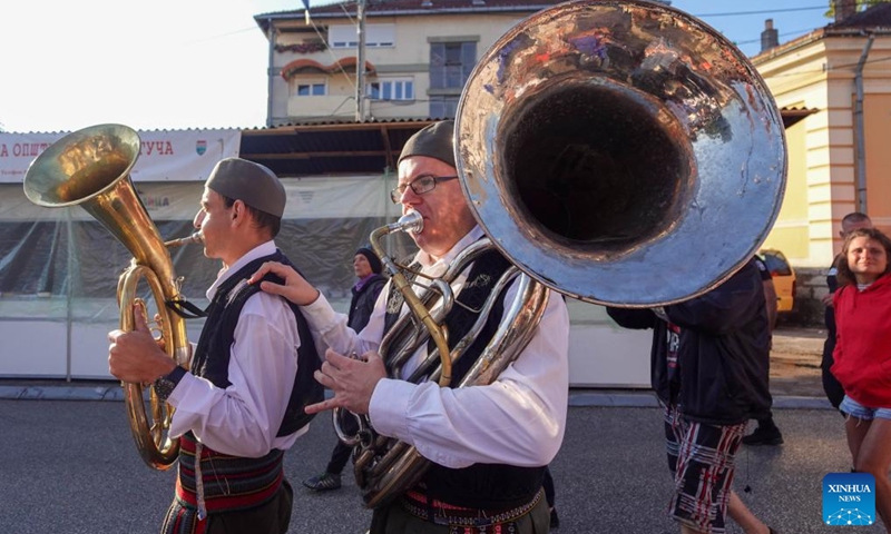 Trumpeters perform in the streets during the 63rd Guca Trumpet Festival in the village of Guca, Serbia on Aug. 4, 2024. (Photo: Xinhua)