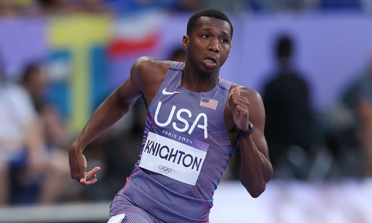 Erriyon Knighton of US wins his <strong></strong>heat in the men's 200m Round 1 at the Paris 2024 Olympic Games on August 5, 2024. Photo: IC