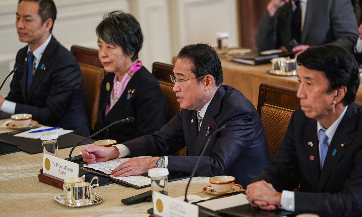 Japanese Prime Minister Fumio Kishida attends a trilateral summit with US President Joe Biden and Philippine President Ferdinand Marcos Jr at the White House, in Washington, US, on April 11, 2024. Photo: IC