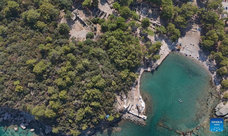 This aerial photo taken on Aug. 6, 2024 shows the ruins of the ancient city Phaselis in Antalya, Türkiye. (Photo: Xinhua)