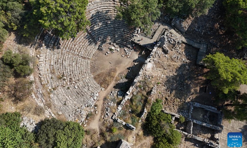 This aerial photo taken on Aug. 6, 2024 shows the ruins of the ancient city Phaselis in Antalya, Türkiye. (Photo: Xinhua)