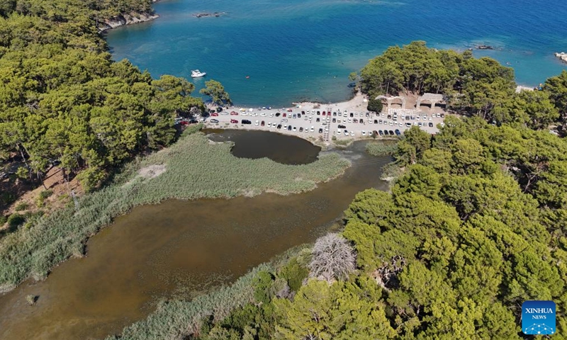 This aerial photo taken on Aug. 6, 2024 shows the ruins of the ancient city Phaselis in Antalya, Türkiye. (Photo: Xinhua)