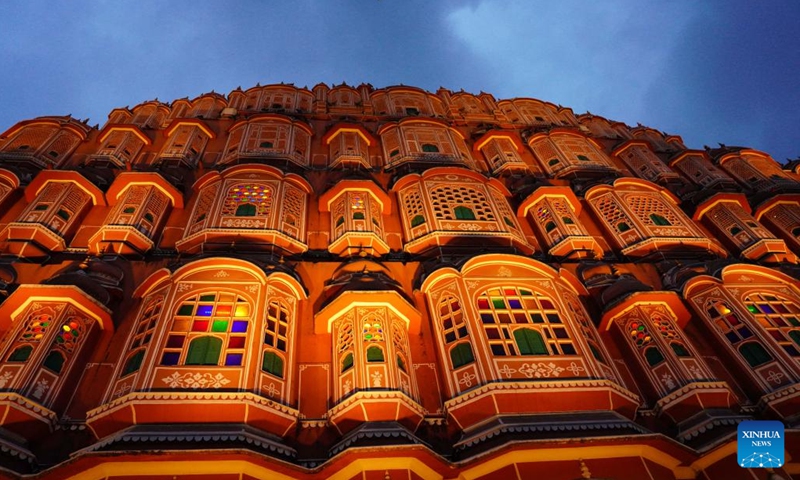 This photo taken on Aug. 5, 2024 shows a scene of the Hawa Mahal in Jaipur, India. Jaipur was founded in 1727 and is the capital of Rajasthan, India. The ancient city of Jaipur has iconic buildings such as Amber Fort, Hawa Mahal and City Palace, and was listed on the World Heritage List in 2019. (Photo: Xinhua)