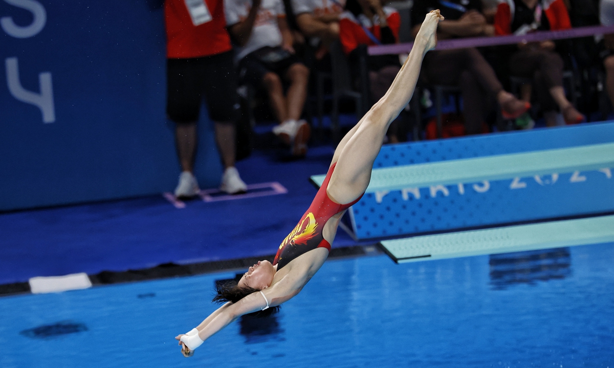  Chinese diving prodigy Quan Hongchan competes during the women's 10-meter platform final in Paris on August 6, 2024. Photo: Li Hao/GT