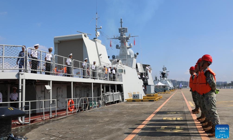 Vietnamese missile frigate Tran Hung Dao arrives at a naval port in the city of Zhanjiang in south China's Guangdong Province, Aug. 7, 2024. The frigate arrived here on Wednesday, marking the start of a five-day visit. During the visit, the Chinese and Vietnamese navies will organize ship tours, deck receptions, cultural exchanges, joint exercises, and other activities.  (Photo: Xinhua)