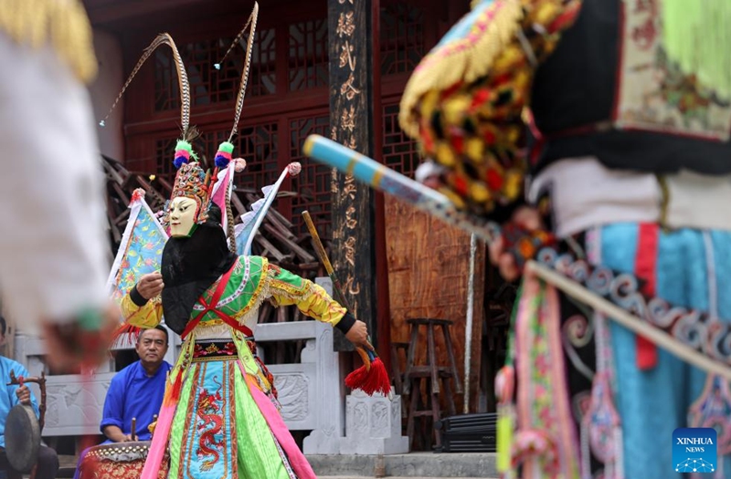 Villagers stage a Dixi opera performance in Jiuxi Village of Daxiqiao Town, Anshun City, southwest China's Guizhou Province, July 24, 2024. Photo: Xinhua