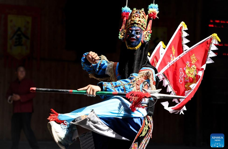 A young Dixi opera enthusiast stages a performance in Pingba District of Anshun City, southwest China's Guizhou Province, July 25, 2024. Photo: Xinhua