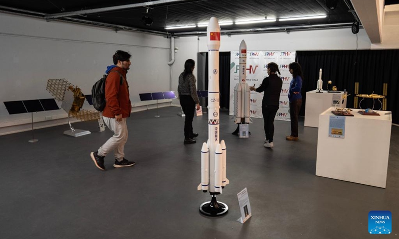 People visit the Chinese Aerospace Exhibition in the Art Center of the National University of La Plata in La Plata, Argentina, Aug. 8, 2024. The Chinese Aerospace Exhibition opened to the public from Aug. 7 to 10. Photo: Xinhua