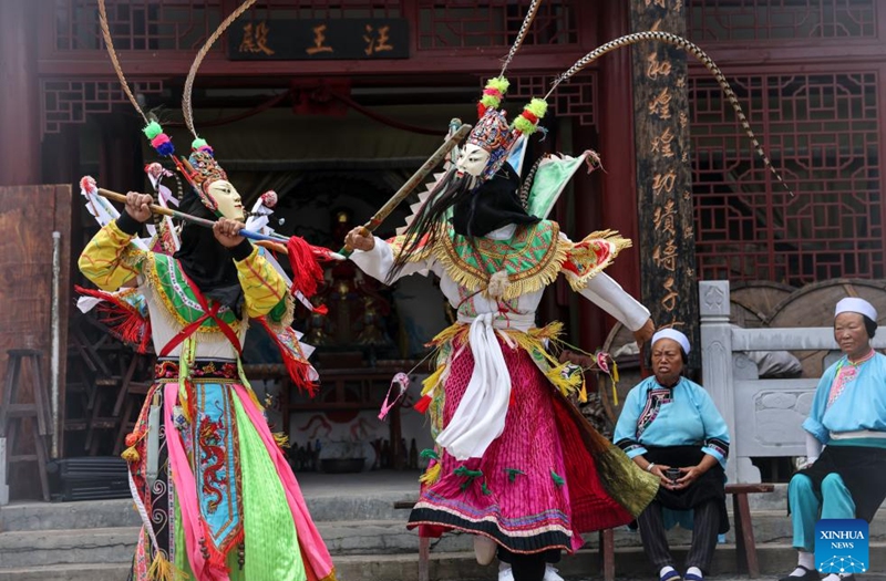 Villagers stage a Dixi opera performance in Jiuxi Village of Daxiqiao Town, Anshun City, southwest China's Guizhou Province, July 24, 2024. Photo: Xinhua