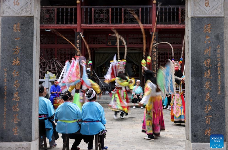 Villagers stage a Dixi opera performance in Jiuxi Village of Daxiqiao Town, Anshun City, southwest China's Guizhou Province, July 24, 2024. Photo: Xinhua