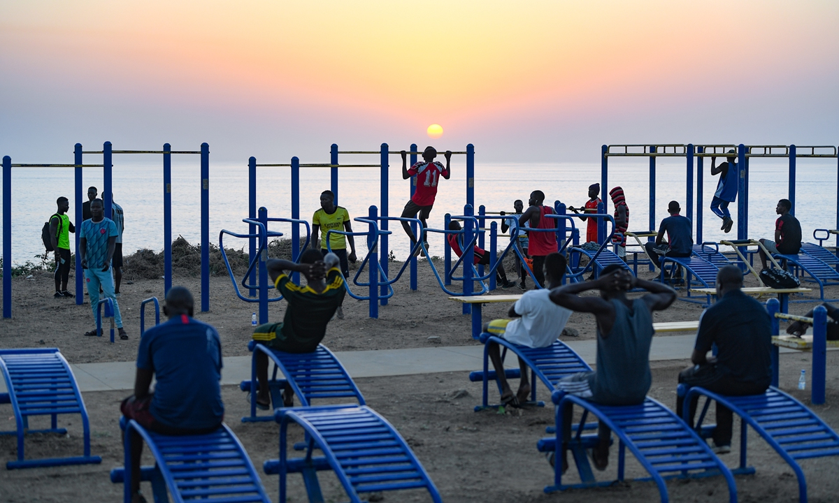 People practice in a fitness park in Senegal Photo: Courtesy of CWE