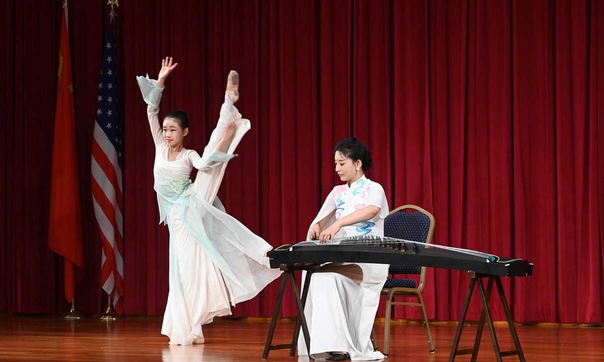 Young performers celebrate the 45th anniversary of the establishment of diplomatic relations between China and the US with a traditional Chinese music and dance performance in Washington DC on July 16, 2024. Photo: VCG