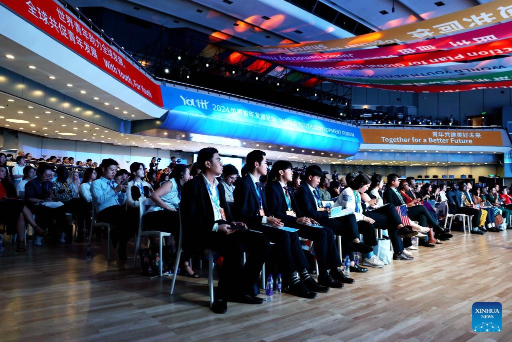 The 2024 World Youth Development Forum opens in Beijing, capital of China, Aug. 12, 2024. The 2024 World Youth Development Forum opened in Beijing on Monday, with more than 2,000 young people from over 130 countries and 20 international organizations participating both online and on-site. Monday marks International Youth Day. More than 500 young leaders and youth representatives gathered here for the forum's opening ceremony and plenary meeting.（Photo: Xinhua)