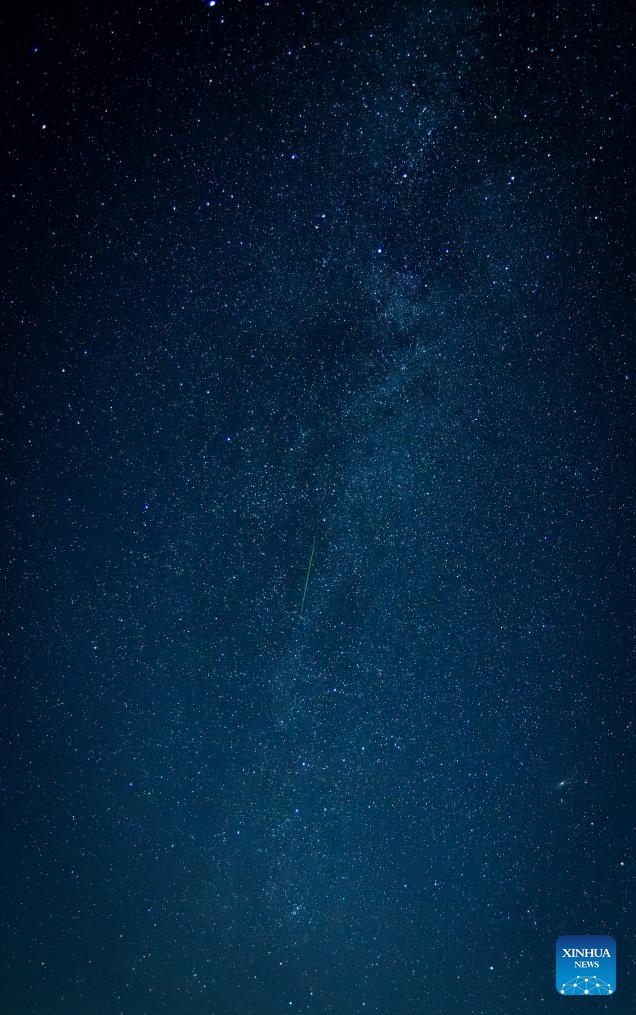 This photo taken on Aug. 12, 2024 shows Perseid meteor shower over Wuhan, central China's Hubei Province. （Photo: Xinhua)