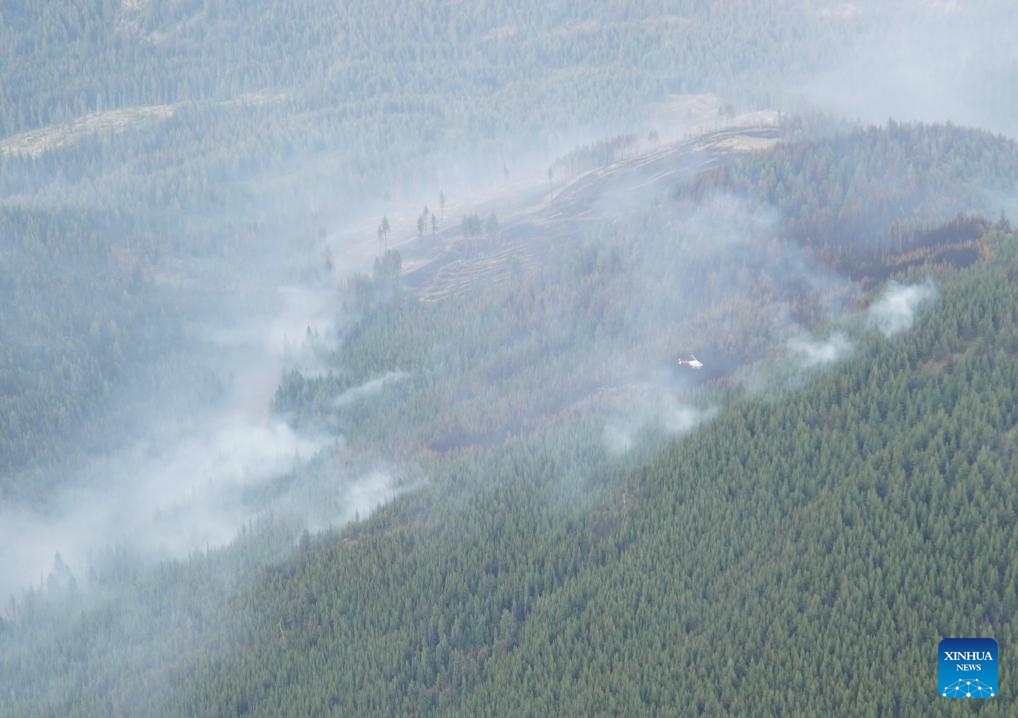 Aerial photo provided by BC Wildfire Service shows smoke rising from wildfires near Shetland Creek, British Columbia, Canada, on Aug. 12, 2024. There are 428 active wildfires across British Columbia in Canada, according to BC Wildfire Service. (Photo: Xinhua)