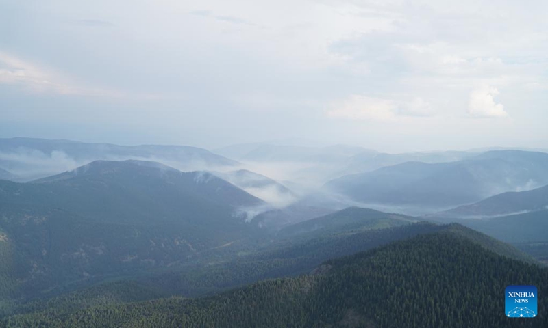 Aerial photo provided by BC Wildfire Service shows smoke rising from wildfires near Shetland Creek, British Columbia, Canada, on Aug. 12, 2024. There are 428 active wildfires across British Columbia in Canada, according to BC Wildfire Service. (Photo: Xinhua)