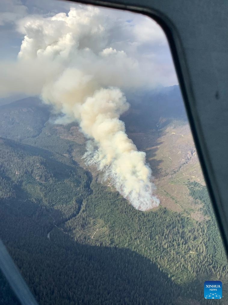 Aerial photo provided by BC Wildfire Service shows smoke rising from wildfires near Shetland Creek, British Columbia, Canada, on Aug. 12, 2024. There are 428 active wildfires across British Columbia in Canada, according to BC Wildfire Service. (Photo: Xinhua)