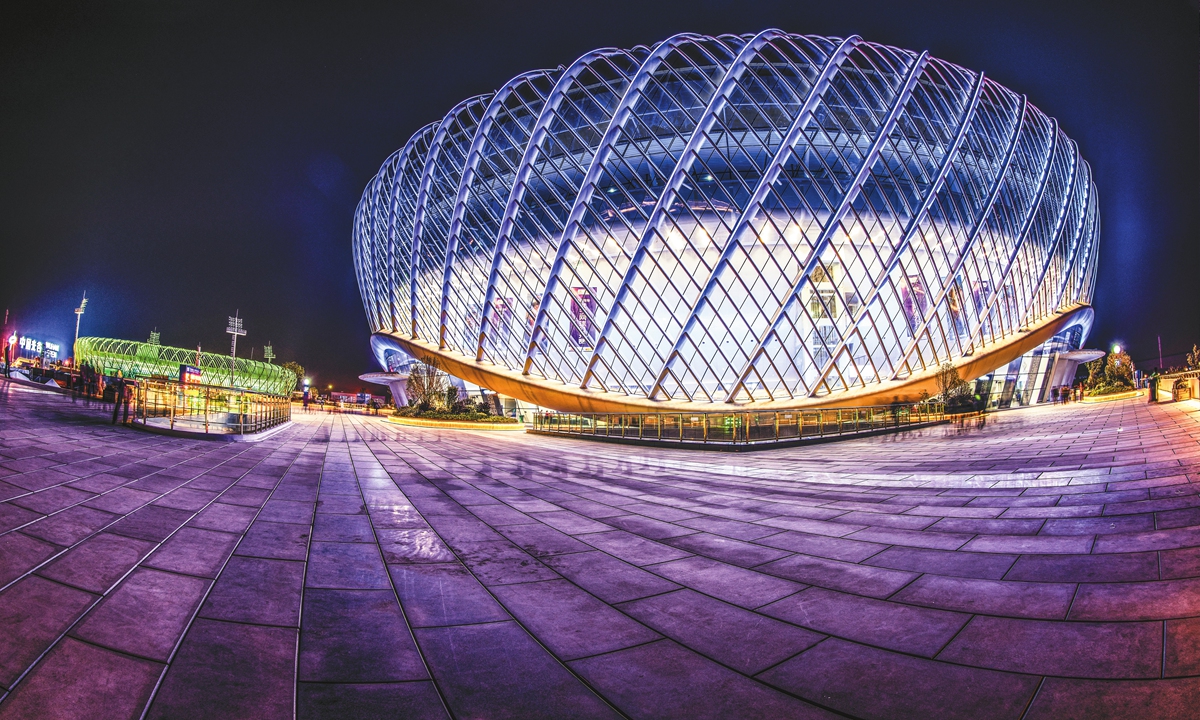 A night view of the Optics Valley International Tennis Center in Wuhan, Central China's Hubei Province, on August 3, 2024 Photos: VCG