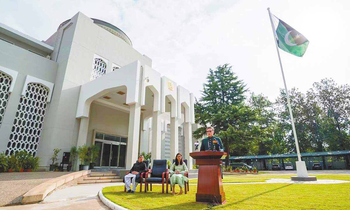 Pakistan's Ambassador to China Khalil Hashmi gives a keynote speech at a flag-hoisting ceremony in Beijing on August 14, 2024. Photo: Chen Tao/GT