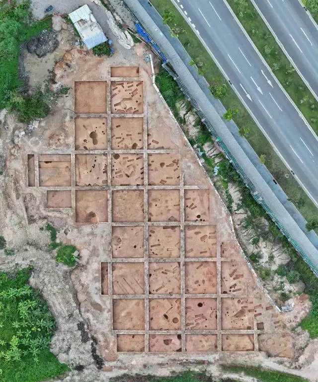 This <strong></strong>aerial drone photo taken on July 23, 2024 shows a view of the late Neolithic Age site in Huangpu district, Guangzhou, South China's Guangdong Province. Photo: Xinhua