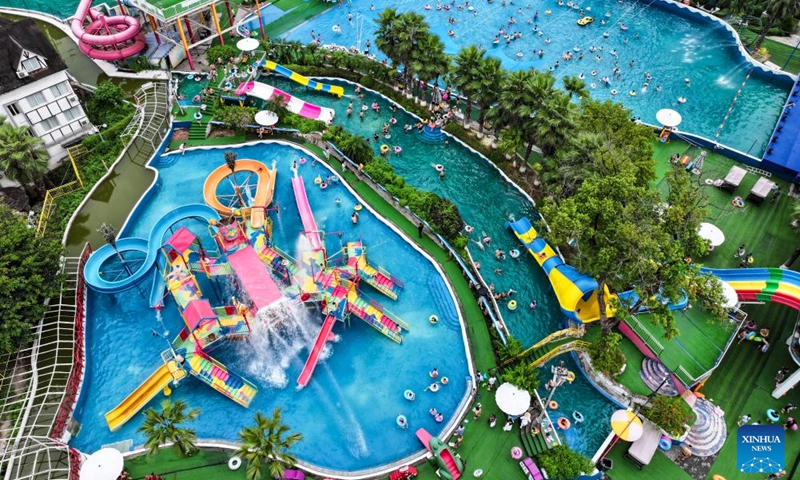 An aerial drone photo shows a water park in Fuling District, southwest China's Chongqing Municipality, Aug. 18, 2024. Photo: Xinhua