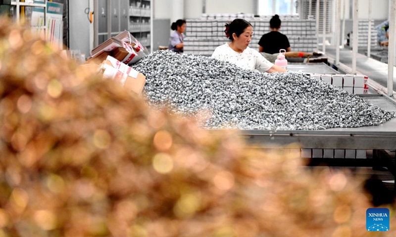 A worker works at a packing workshop of a fastener manufacturing company in Yongnian District of Handan, north China's Hebei Province, Aug. 16, 2024. Yongnian District in Handan City, north China's Hebei Province, houses over 200 fastener companies. In 2023, these companies there produced six million tons of fasteners, accounting 58 percent of the national market, and their goods found markets in over 110 countries and regions. Photo: Xinhua