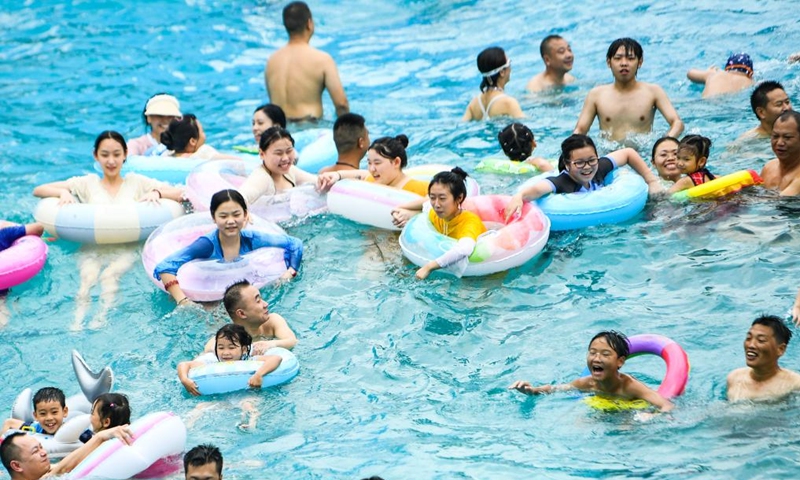 Tourists have fun at a water park in Fuling District, southwest China's Chongqing Municipality, Aug. 18, 2024. Photo: Xinhua