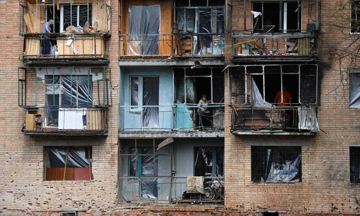 This <strong></strong>photo taken on Aug. 13, 2024 shows a damaged building in Kursk, Russia. Photo: Xinhua

