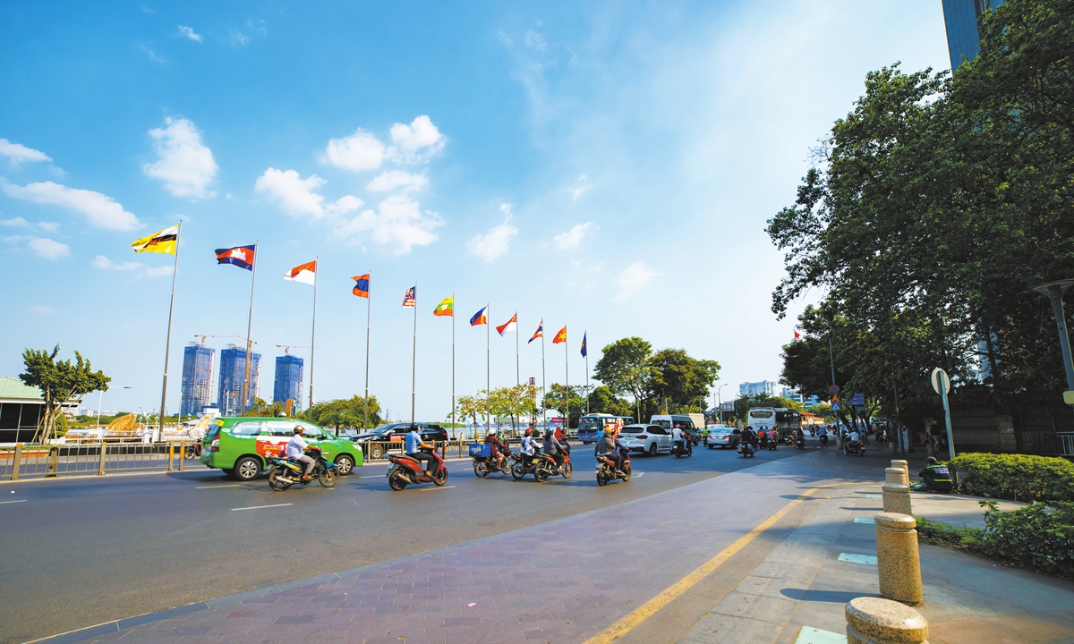 The<strong></strong> national flags of ASEAN member countries are shown on the streets of Ho Chi Minh, Vietnam. Photo: VCG