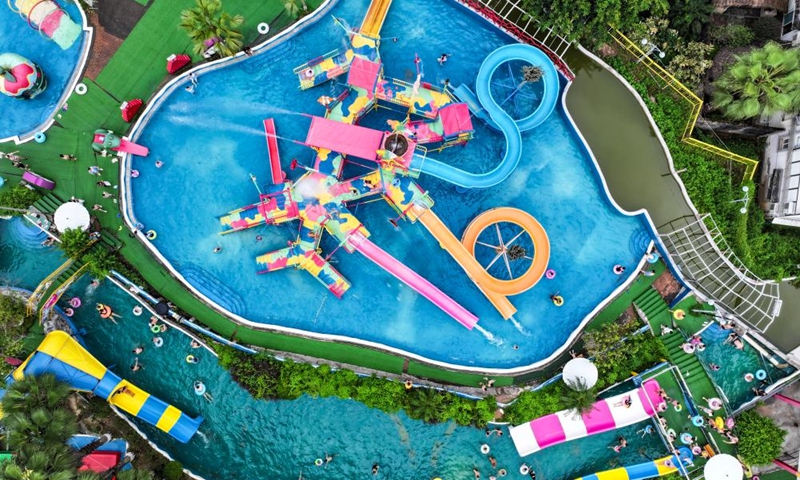 An aerial drone photo shows a water park in Fuling District, southwest China's Chongqing Municipality, Aug. 18, 2024. Photo: Xinhua