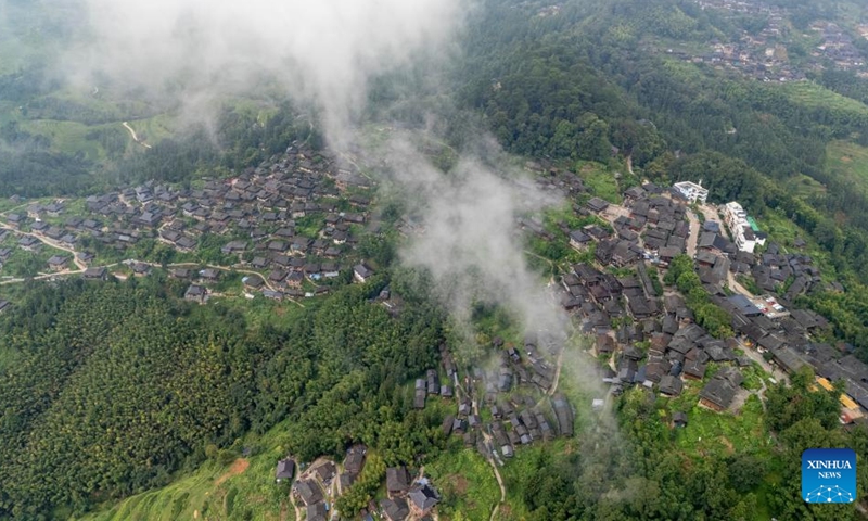 An aerial drone photo taken on Aug. 16, 2024 shows a general view of Basha Village in Congjiang County of Qiandongnan Miao and Dong Autonomous Prefecture, southwest China's Guizhou Province. Photo: Xinhua