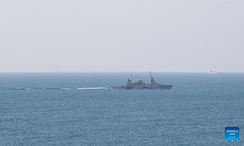 An Israeli warship cruises on the sea near Haifa, northern Israel on Aug. 18, 2024. With rising tensions in the Middle East, Haifa in northern Israel has ramped up its civil defense efforts. Photo: Xinhua
