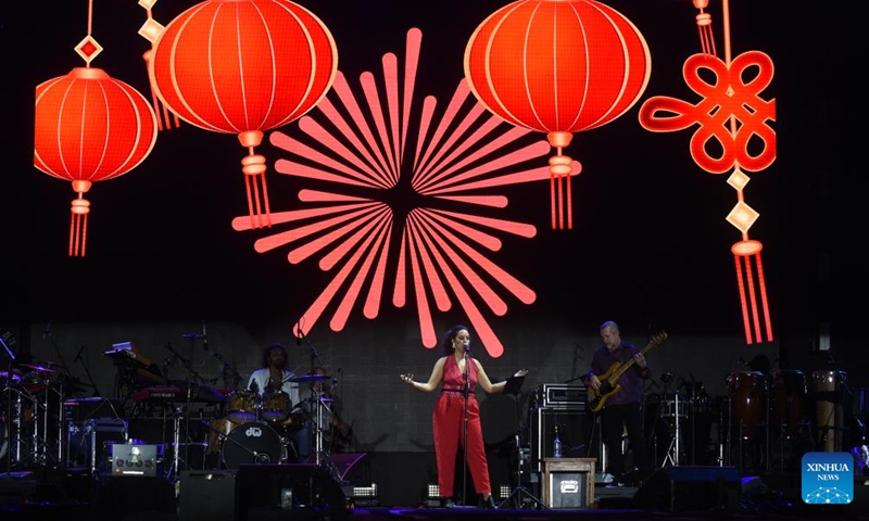 A band performs Chinese songs during the Na Praia Festival-China Day in Brazilia, Brazil on Aug. 17, 2024. This event was held here on Saturday in commemoration of the 50th anniversary of the establishment of diplomatic relations between China and Brazil. Photo: Xinhua