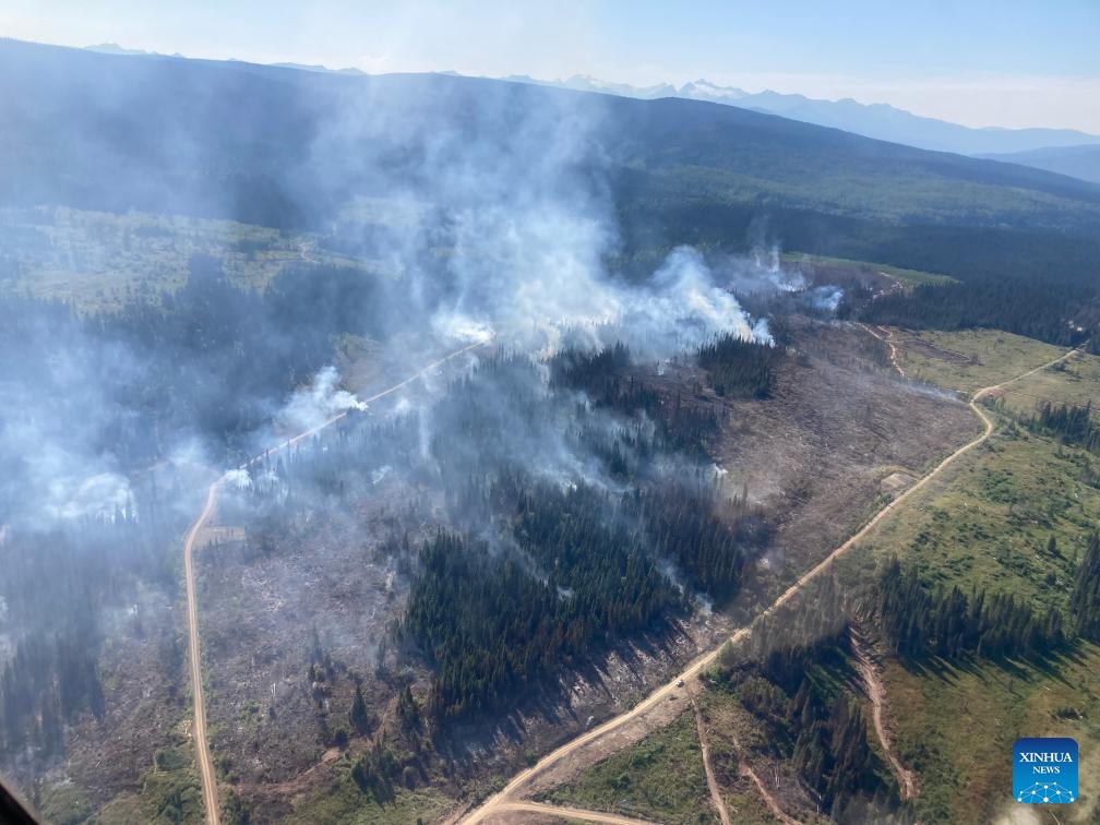 Aerial photo provided by BC Wildfire Service shows wildfires near Babine River, northwest British Columbia, Canada, on Aug. 17, 2024. Until Aug. 19, there are 375 active wildfires burning, with 127 out of control, across British Columbia in Canada, according to the BC Wildfire Service. (Photo: Xinhua)