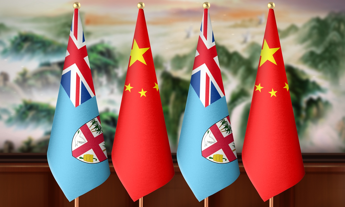 China, Fiji flags Photo: VCG