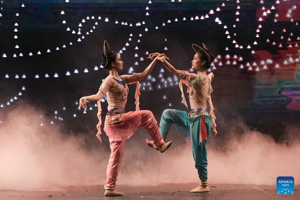 Dancers from China's Northwest Minzu University perform at the Colors of China: Ethnic Kaleidoscope evening gala in Sao Paulo, Brazil, Aug. 18, 2024. (Photo: Xinhua)